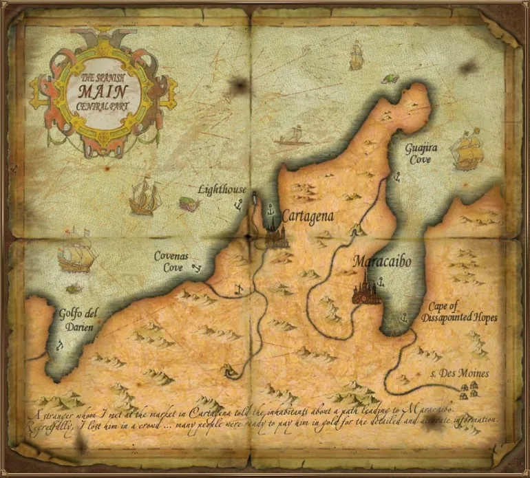 Maracaibo and Cartagena Colonies Map. Sea Dogs: To Each His Own &mdash; Trade and Secrets