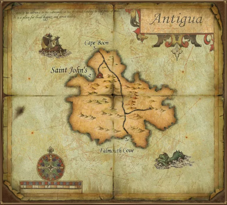 Antigua Island Map. Sea Dogs: To Each His Own &mdash; Trade and Secrets