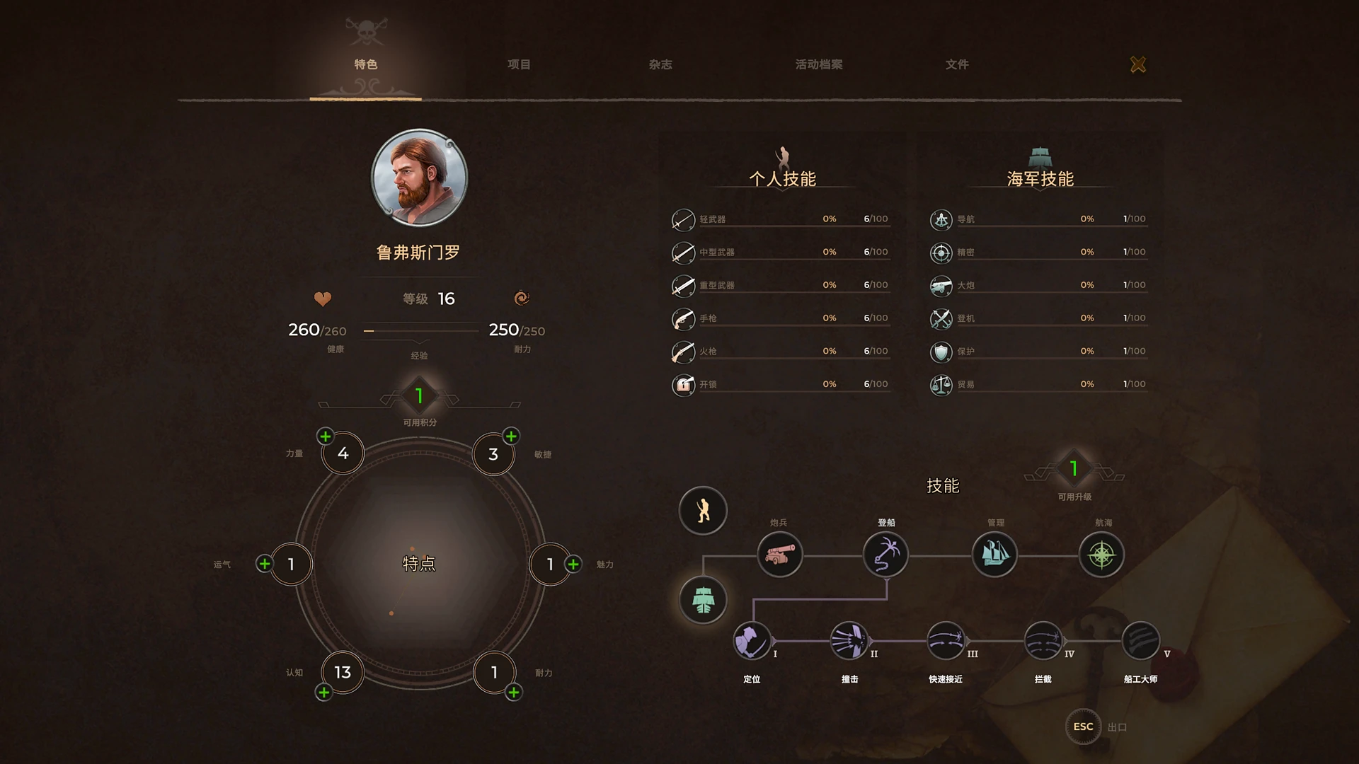 《Corsairs Legacy》中的角色成长：角色属性、能力、技能与角色等级