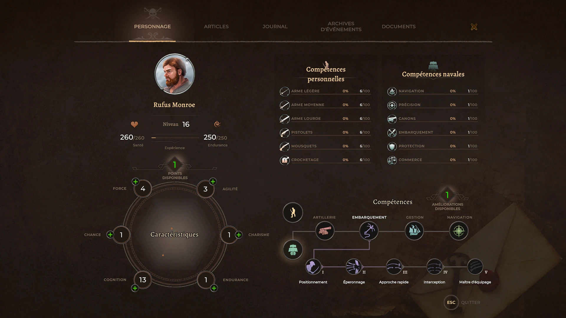 Comp&eacute;tences navales dans Corsairs Legacy